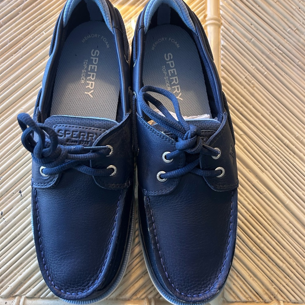 SOLD.  Sperry Blue Moccasin Boat Shoes with Lace Detailing